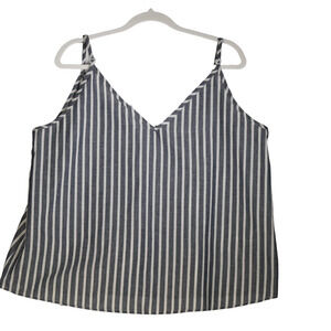 Shein Curve Blouse Women Size XXL Blue White Striped Tank Career Casual Nautical